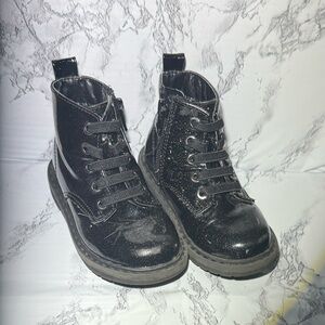 Black and Gold Glitter Kids Boots